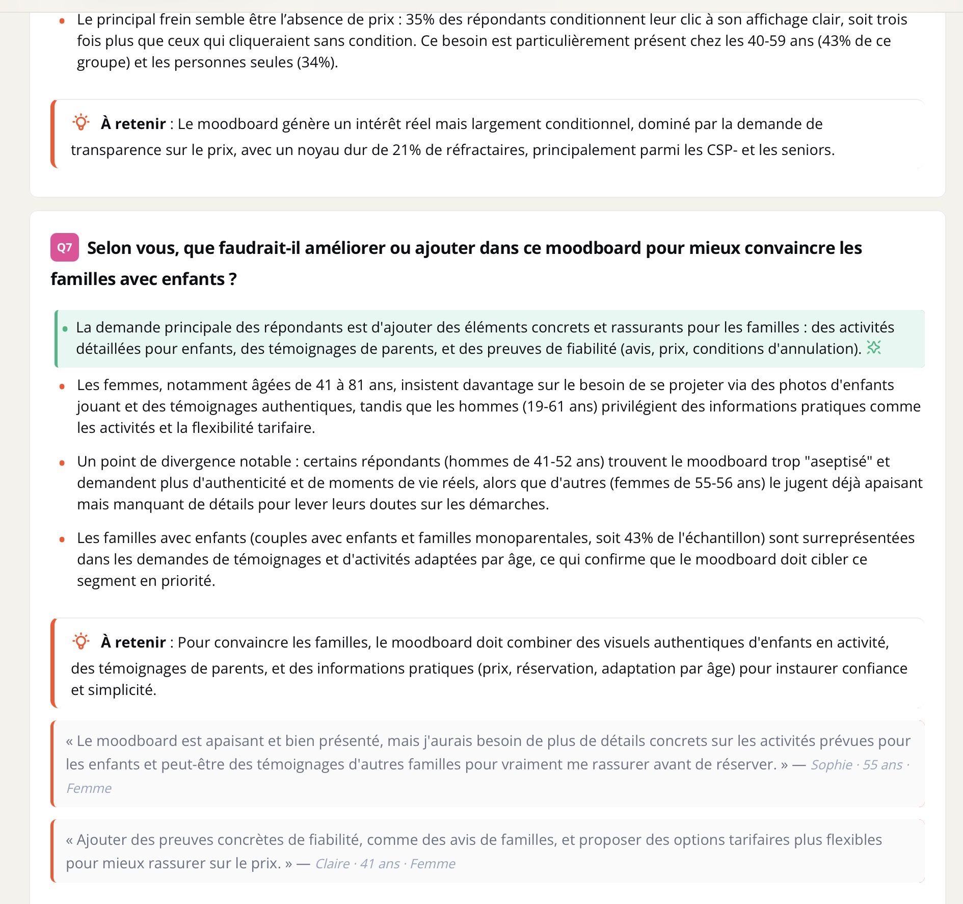 Les réactions au concept : points forts, points faibles et verbatims