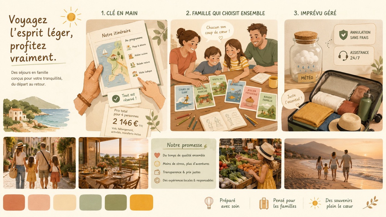 Le moodboard du concept : séjours en famille clé en main